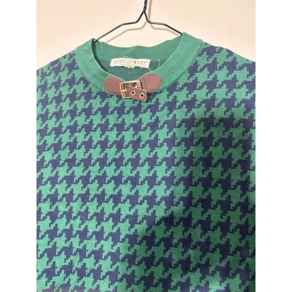 Women's large Hope and Henry blue green houndstooth Shaw Cover Up Top Jacket